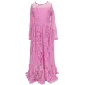 Pink lace long sleeve girls formal dress with rose floral patterns for weddings - Bottoms / Pink / 8-9 Years