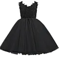Elegant sleeveless black lace and tulle party dress for girls with floral embroidery - 8-9 Years / Black