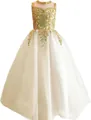 Abito da principessa per bambina con ricami dorati e gonna in tulle bianco multistrato - Champagne