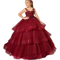 Elegant sleeveless wine red lace princess ball gown with tiered tulle skirt for girls - 2-3 / Tops / Burgundy