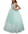 Vestido de princesa de encaje sin mangas con falda de tul verde menta para niñas - Verde