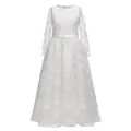 Weißes langärmliges Spitzenkleid für Blumenmädchen mit Satin-Gürtel und Blumenmustern - Weiß Langarm / 4-5 Jahre