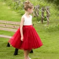 Girl's white lace and red tulle sleeveless princess dress for wedding or parties - 4-5 / Burgundy