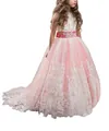 Girl's pink and white lace princess gown with sequin bodice and tulle tutu skirt - Watermelon red
