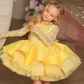 Sparkly bright yellow sequined long sleeve princess dress for girls event wear - 8-9 Years / Yellow