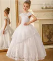 Exquisite white lace flower girl dress with layered tulle skirt and baroque embroidery - White / 8-9 Years