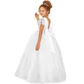 Elegant white lace princess flower girl dress featuring a stunning large back bow detail - White / 8-9 Years