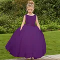 Elegant sleeveless dark purple flower girl dress with layered tulle ball gown skirt - 4-5 / Deep purple