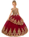 Detailed view of the layered wine red mesh skirt with intricate gold floral embroidery - Burgundy / 8-9 Years