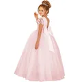 Pink ball gown girls dress with large back bow and lace embroidery detail - Pink / 8-9 Years