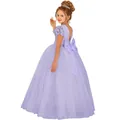 Lavender lace princess gown for girls featuring a backless design and oversized waist bow - Purple / 8-9 Years