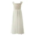 Ivory lace and chiffon flower girl dress with elegant tiered tulle skirt for weddings - Champagne / US2