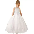 Sleeveless white lace tulle flower girl dress with pearl halter neck and sequin details - 8-9 Years / Bottoms / White