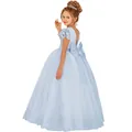 Robe de princesse bleue pour fille avec broderie en dentelle et grand noeud au dos - Bleu clair