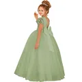 Robe de princesse élégante vert sauge pour fille avec dentelle et grand nœud dos - Vert clair