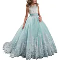 Girl princess party dress with sequined white bodice and mint green lace mesh skirt - Green