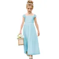 Light blue flower girl lace princess dress with multi-layer chiffon long skirt - Sky Blue / US2