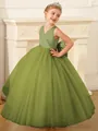 Robe de soirée élégante sans manches en tulle vert sauge pour mariage fille - Vert olive