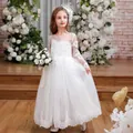 Close-up of white princess lace dress with intricate embroidery and tiered tulle skirt - Beige / 4-5Y