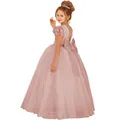 Robe de princesse rose pour fille avec grand nœud au dos et broderie florale délicate - Vieux rose