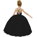 Girls black lace backless princess dress with cross straps and multi-layer tulle tutu skirt - US2 / Black
