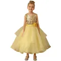 Girl princess dress with gold sequins and layered yellow tulle skirt for parties - Gold / Child 2-3