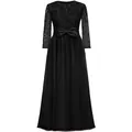 Elegante zwarte kanten meisjesjurk met lange mouwen, strikceintuur en gelaagde tule rok - Child 2-3 / Zwart