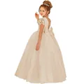 Robe fille en dentelle ivoire avec dos nu et grand nœud pour grandes occasions - Champagne