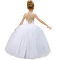 White flower girl dress with criss-cross back straps and tiered tulle skirt for girls - US2 / White