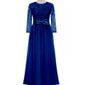 Elegante koningsblauwe communiejurk met lange mouwen van kant en tule met strik - Child 2-3 / Koningsblauw