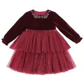 Girls' wine red velvet princess dress with sequined mesh skirt and rhinestone collar - 8-9 Years / Burgundy