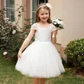 Weißes Spitzen-Blumenmädchenkleid mit Tüllrock und Stirnband für formelle Anlässe - 2-3Y / Beige