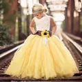 Sleeveless sunflower girls tutu dress with white lace top and yellow mesh skirt - Yellow / 2-3Y