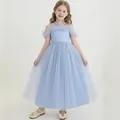Detail of light blue girls tulle princess dress with sparkling sequins and A-line mesh skirt - 100 / Light Blue
