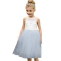 Detail of white lace bodice and tiered grey-blue tulle on girls' elegant flower girl dress - 2-3 / Blue Gray