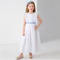 Abito bianco da damigella per bambina con volant e cintura in raso azzurro chiaro - 2-3Y / Bianco