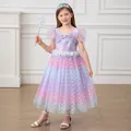 Detail of mermaid princess dress with sequined purple top and glittery fish scale pattern - 2-3Y / Gradient Purple Pink
