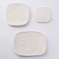 Detail view of 3-piece woven cotton coasters with thick spiral braided texture and white finish - 20x15cm / Milky White