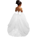 White flower girl lace dress with large back bow and elegant pearl buttons detail - White / 2-3Y
