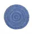 Nordic round blue woven cotton placemat with spiral stitching for table heat insulation - Blue Lace Edge