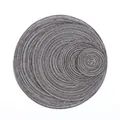 Detail of 4-piece grey and white woven round placemats showing texture and size variety - Dark Gray