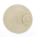 Detailed view of gold woven placemats in three sizes with spiral texture on white background - Gold