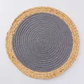 Japanese style round woven placemat with natural straw and gray fiber rope stitching - Round 20cm / Dark Gray Spliced