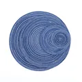 Detailed macro view of three layered round woven heat resistant placemats in navy and white - Blue
