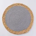Japanese style round woven placemat with gray cotton core and natural straw outer border - Round 20cm / Light Gray Spliced