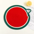 Close-up of woven watermelon place mat with textured cotton rope and hanging loop - S / Watermelon