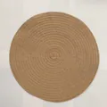 Detailed top view of light brown ramie placemat with circular spiral woven texture - Solid Khaki