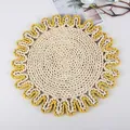 Macro detail of sunflower-shaped woven placemat with yellow flower edge and natural textures - Sunflower Yellow Border