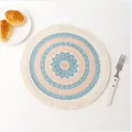 Mandala katoenen placemat met franjes en kwastjes in oranje en blauwe tinten - 33CM / Creatief Patroon 2
