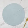 Macro view of blue ramie placemat with spiral weave pattern on marble background - Solid Light Blue